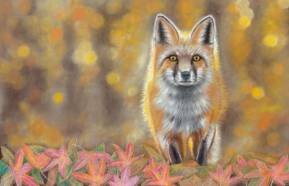‘Fox in Autumn’ with 3D embellishment (47cm x 67cm)