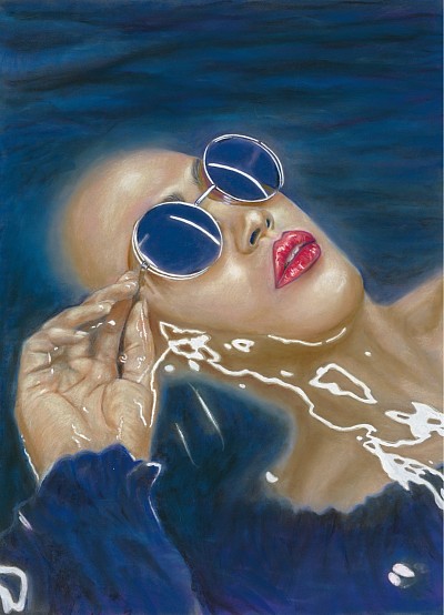 ‘Moonlight Swim’ original pastel drawing by Julie Waldron