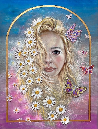 ‘Summer Daisies’ paste drawing by Julie Waldron