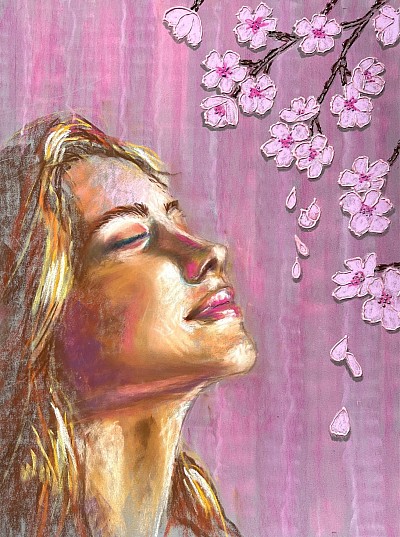 ‘Cherry Blossom Wonder’ original pastel drawing by Julie Waldron
