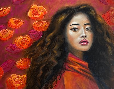 ‘Crimson Blisdoms’ original pastel drawing by Julie Waldron