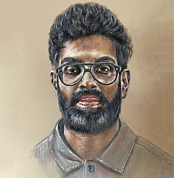 ‘Romesh’ Ranganathan’ original pastel drawing by Julie Waldron